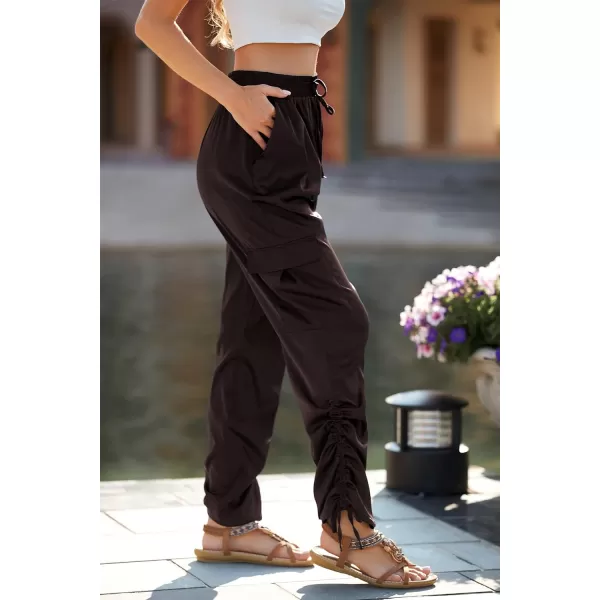 imagePRETTYGARDEN Womens Satin Jogger Pants Casual High Waist Long Lounge Pant Trousers with PocketsZdark Coffee