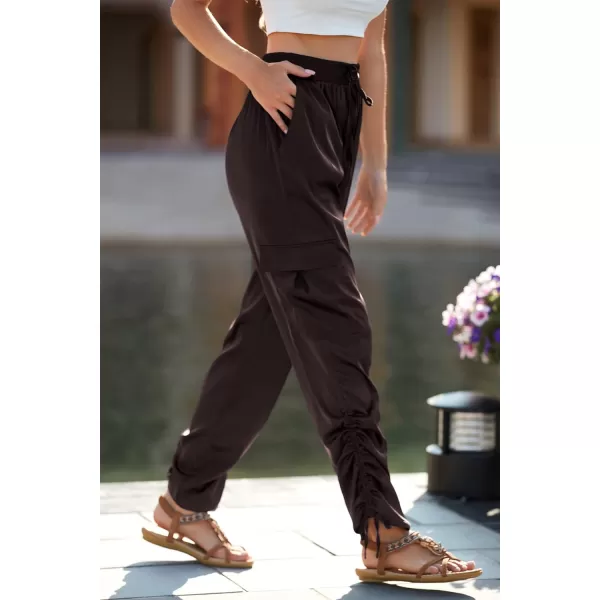 imagePRETTYGARDEN Womens Satin Jogger Pants Casual High Waist Long Lounge Pant Trousers with PocketsZdark Coffee