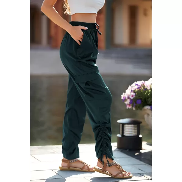 imagePRETTYGARDEN Womens Satin Jogger Pants Casual High Waist Long Lounge Pant Trousers with PocketsZdark Green