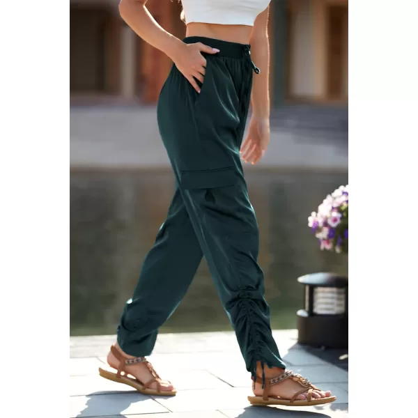 imagePRETTYGARDEN Womens Satin Jogger Pants Casual High Waist Long Lounge Pant Trousers with PocketsZdark Green