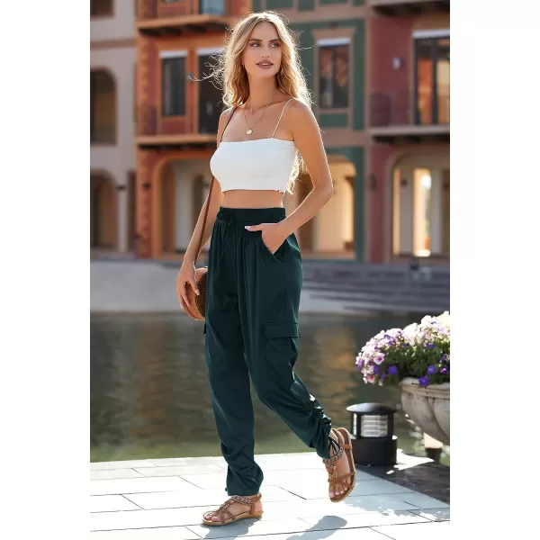 imagePRETTYGARDEN Womens Satin Jogger Pants Casual High Waist Long Lounge Pant Trousers with PocketsZdark Green