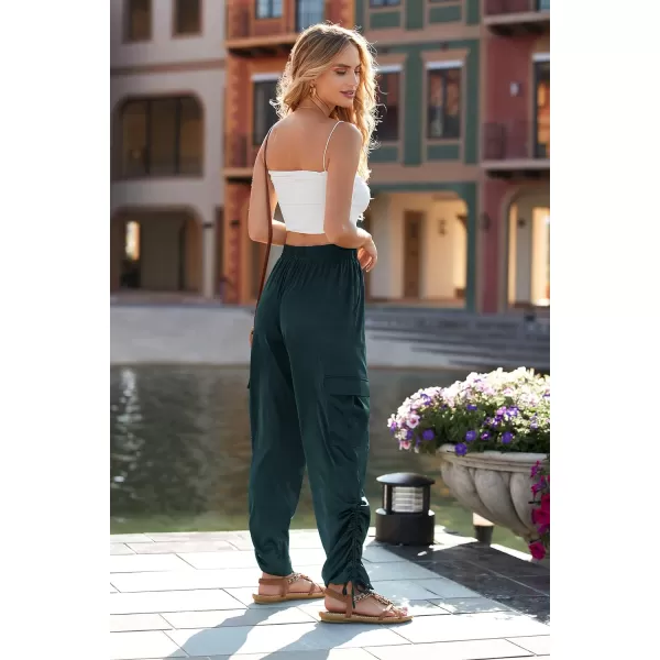 imagePRETTYGARDEN Womens Satin Jogger Pants Casual High Waist Long Lounge Pant Trousers with PocketsZdark Green