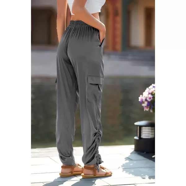 imagePRETTYGARDEN Womens Satin Jogger Pants Casual High Waist Long Lounge Pant Trousers with PocketsZgrey