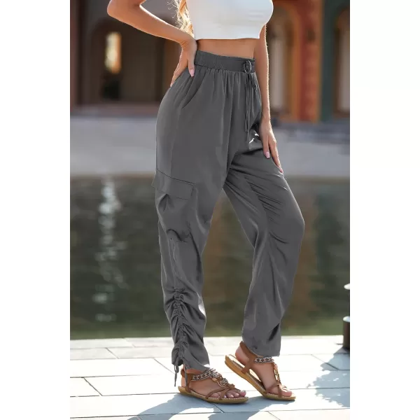 imagePRETTYGARDEN Womens Satin Jogger Pants Casual High Waist Long Lounge Pant Trousers with PocketsZgrey