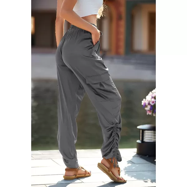 imagePRETTYGARDEN Womens Satin Jogger Pants Casual High Waist Long Lounge Pant Trousers with PocketsZgrey