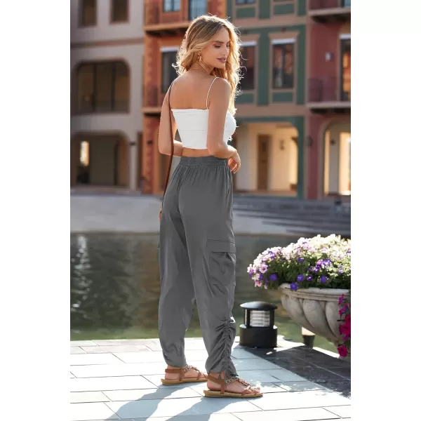 imagePRETTYGARDEN Womens Satin Jogger Pants Casual High Waist Long Lounge Pant Trousers with PocketsZgrey
