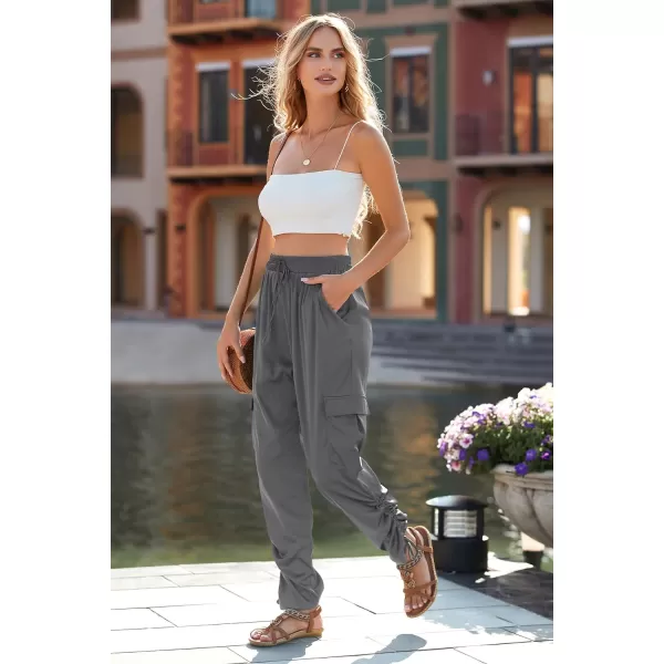 imagePRETTYGARDEN Womens Satin Jogger Pants Casual High Waist Long Lounge Pant Trousers with PocketsZgrey