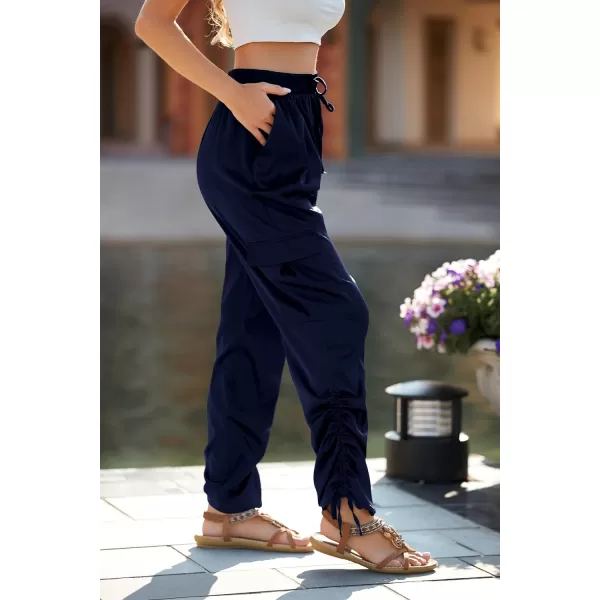 imagePRETTYGARDEN Womens Satin Jogger Pants Casual High Waist Long Lounge Pant Trousers with PocketsZnavy