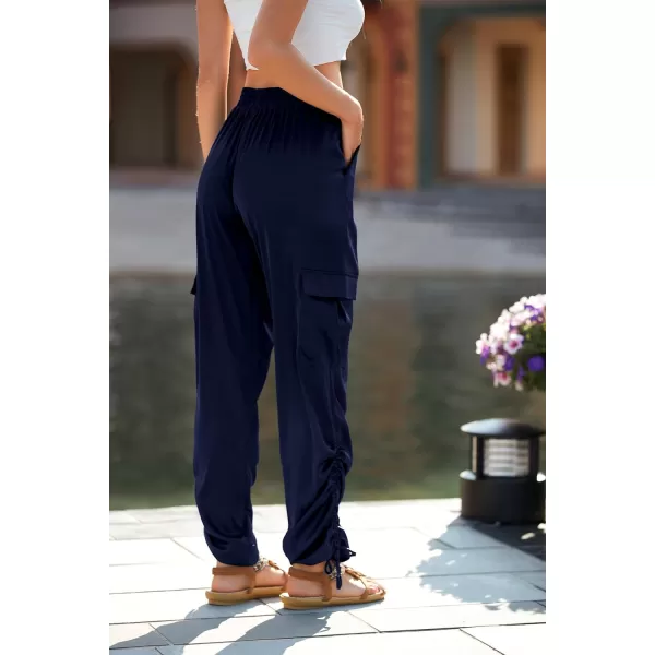 imagePRETTYGARDEN Womens Satin Jogger Pants Casual High Waist Long Lounge Pant Trousers with PocketsZnavy