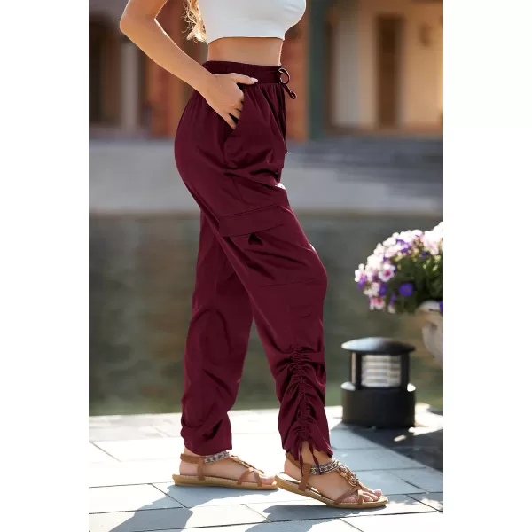 imagePRETTYGARDEN Womens Satin Jogger Pants Casual High Waist Long Lounge Pant Trousers with PocketsZwine Red