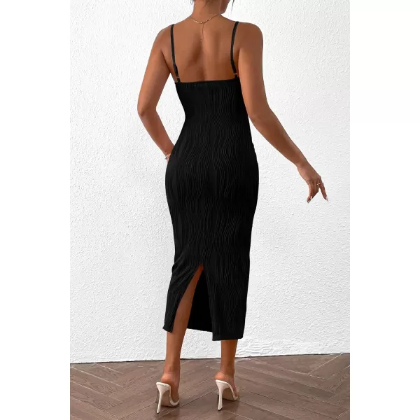imagePRETTYGARDEN Womens Sexy Midi Bodycon Dress 2024 Summer Spaghetti Strap Sleeveless Knit Party Tight Fitted DressesBlack
