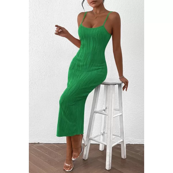 imagePRETTYGARDEN Womens Sexy Midi Bodycon Dress 2024 Summer Spaghetti Strap Sleeveless Knit Party Tight Fitted DressesGreen