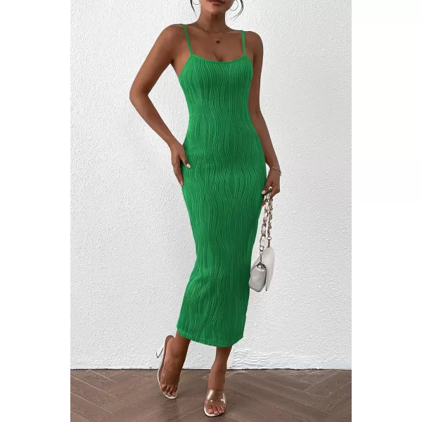 imagePRETTYGARDEN Womens Sexy Midi Bodycon Dress 2024 Summer Spaghetti Strap Sleeveless Knit Party Tight Fitted DressesGreen