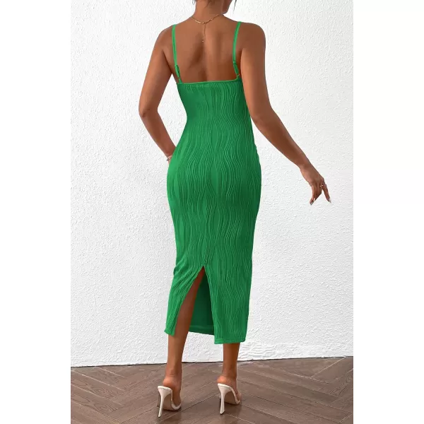 imagePRETTYGARDEN Womens Sexy Midi Bodycon Dress 2024 Summer Spaghetti Strap Sleeveless Knit Party Tight Fitted DressesGreen