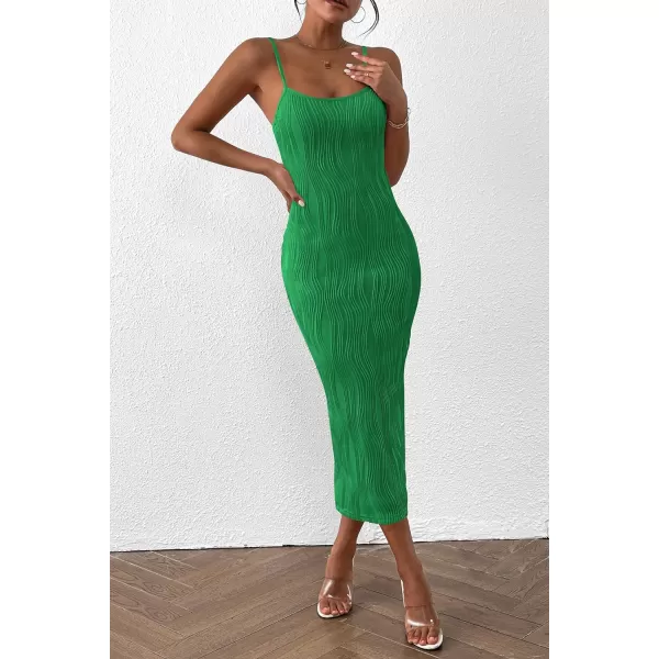 imagePRETTYGARDEN Womens Sexy Midi Bodycon Dress 2024 Summer Spaghetti Strap Sleeveless Knit Party Tight Fitted DressesGreen