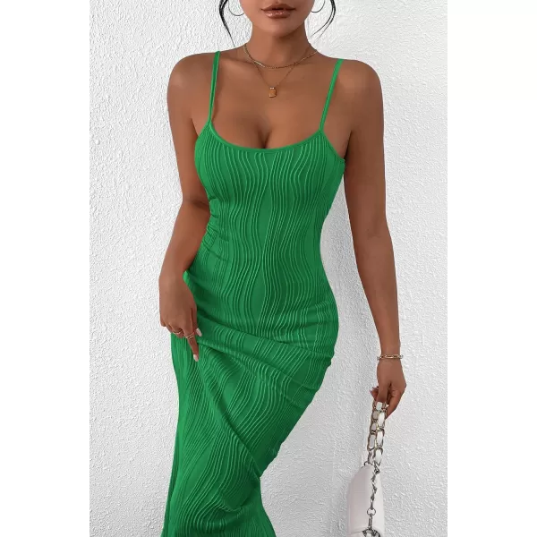 imagePRETTYGARDEN Womens Sexy Midi Bodycon Dress 2024 Summer Spaghetti Strap Sleeveless Knit Party Tight Fitted DressesGreen