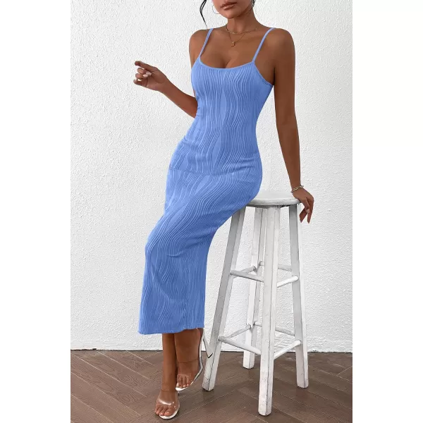 imagePRETTYGARDEN Womens Sexy Midi Bodycon Dress 2024 Summer Spaghetti Strap Sleeveless Knit Party Tight Fitted DressesLight Blue