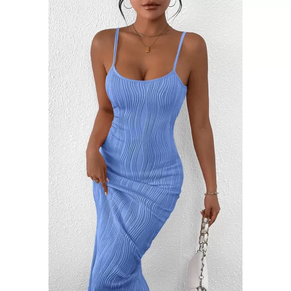 imagePRETTYGARDEN Womens Sexy Midi Bodycon Dress 2024 Summer Spaghetti Strap Sleeveless Knit Party Tight Fitted DressesLight Blue
