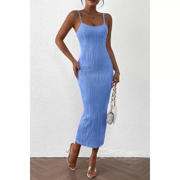 imagePRETTYGARDEN Womens Sexy Midi Bodycon Dress 2024 Summer Spaghetti Strap Sleeveless Knit Party Tight Fitted DressesLight Blue