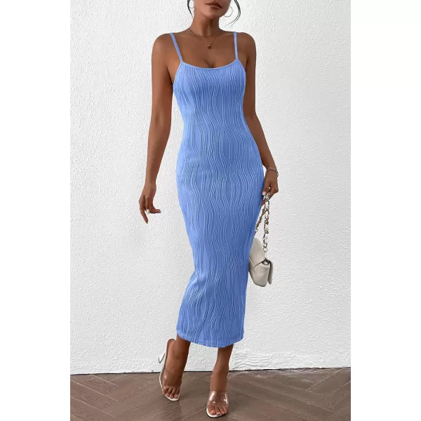imagePRETTYGARDEN Womens Sexy Midi Bodycon Dress 2024 Summer Spaghetti Strap Sleeveless Knit Party Tight Fitted DressesLight Blue