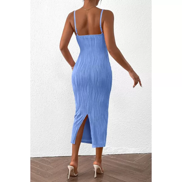 imagePRETTYGARDEN Womens Sexy Midi Bodycon Dress 2024 Summer Spaghetti Strap Sleeveless Knit Party Tight Fitted DressesLight Blue