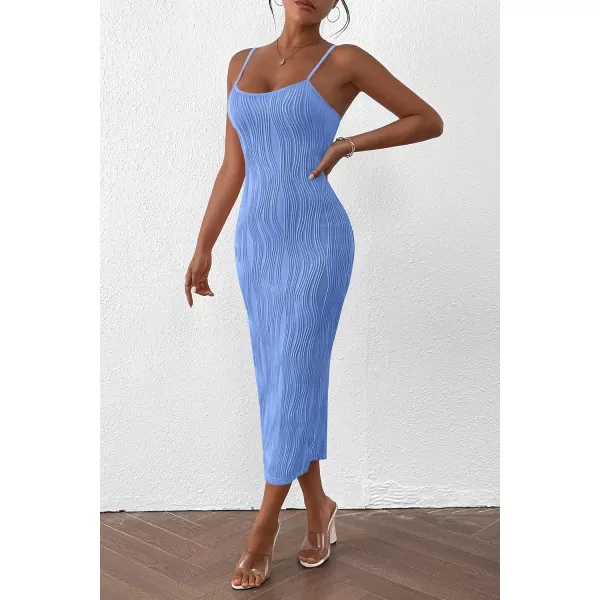 imagePRETTYGARDEN Womens Sexy Midi Bodycon Dress 2024 Summer Spaghetti Strap Sleeveless Knit Party Tight Fitted DressesLight Blue