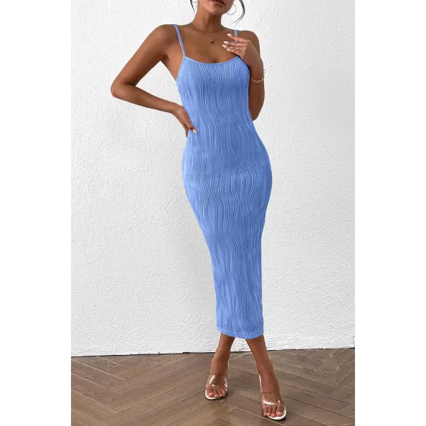 imagePRETTYGARDEN Womens Sexy Midi Bodycon Dress 2024 Summer Spaghetti Strap Sleeveless Knit Party Tight Fitted DressesLight Blue