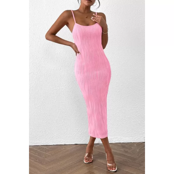 imagePRETTYGARDEN Womens Sexy Midi Bodycon Dress 2024 Summer Spaghetti Strap Sleeveless Knit Party Tight Fitted DressesPink