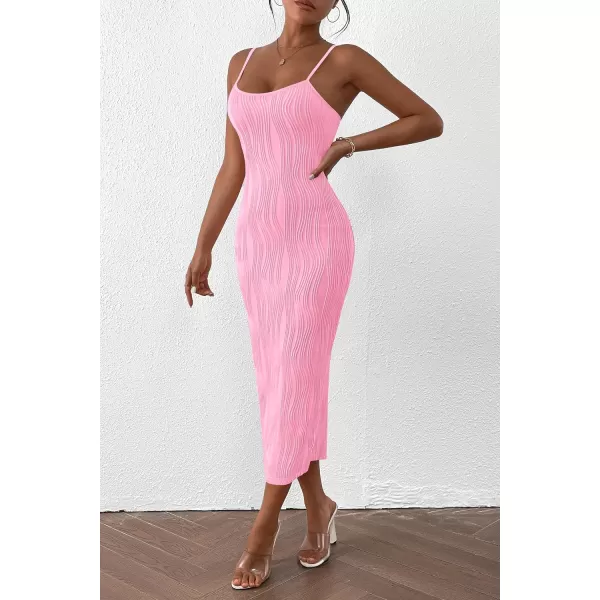 imagePRETTYGARDEN Womens Sexy Midi Bodycon Dress 2024 Summer Spaghetti Strap Sleeveless Knit Party Tight Fitted DressesPink