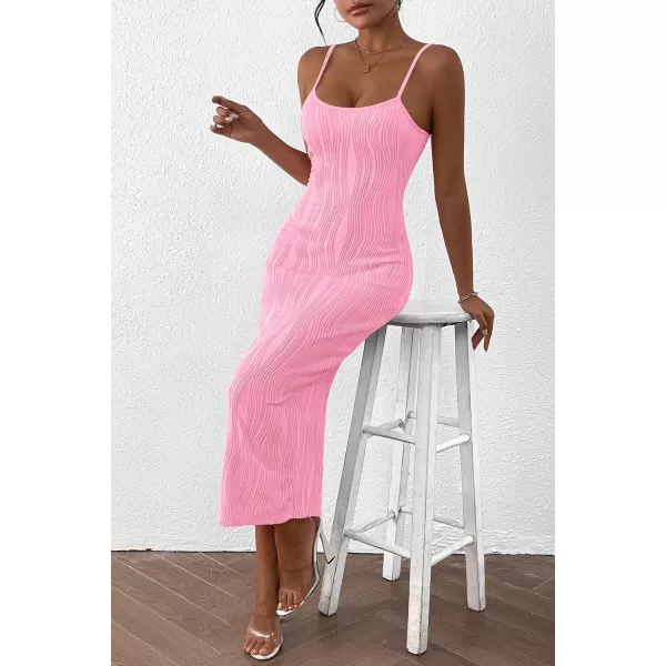 imagePRETTYGARDEN Womens Sexy Midi Bodycon Dress 2024 Summer Spaghetti Strap Sleeveless Knit Party Tight Fitted DressesPink