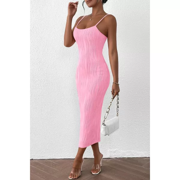 imagePRETTYGARDEN Womens Sexy Midi Bodycon Dress 2024 Summer Spaghetti Strap Sleeveless Knit Party Tight Fitted DressesPink