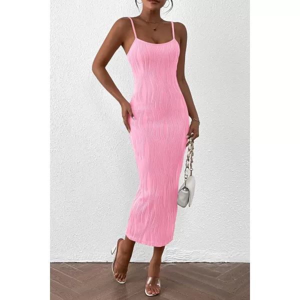 imagePRETTYGARDEN Womens Sexy Midi Bodycon Dress 2024 Summer Spaghetti Strap Sleeveless Knit Party Tight Fitted DressesPink