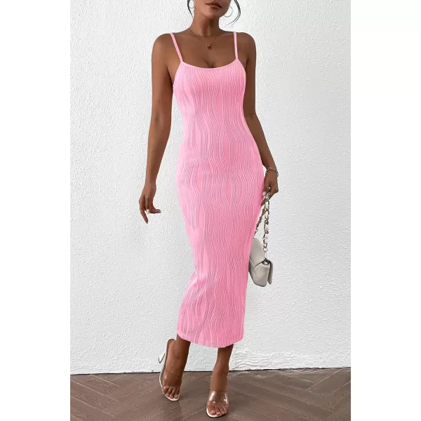 imagePRETTYGARDEN Womens Sexy Midi Bodycon Dress 2024 Summer Spaghetti Strap Sleeveless Knit Party Tight Fitted DressesPink