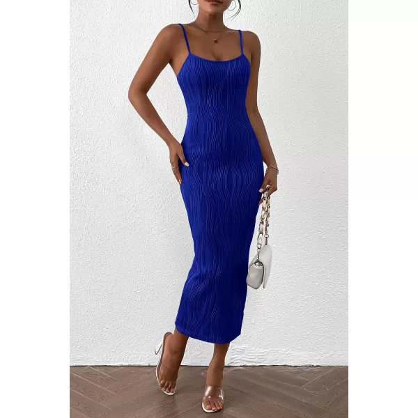 imagePRETTYGARDEN Womens Sexy Midi Bodycon Dress 2024 Summer Spaghetti Strap Sleeveless Knit Party Tight Fitted DressesRoyal Blue
