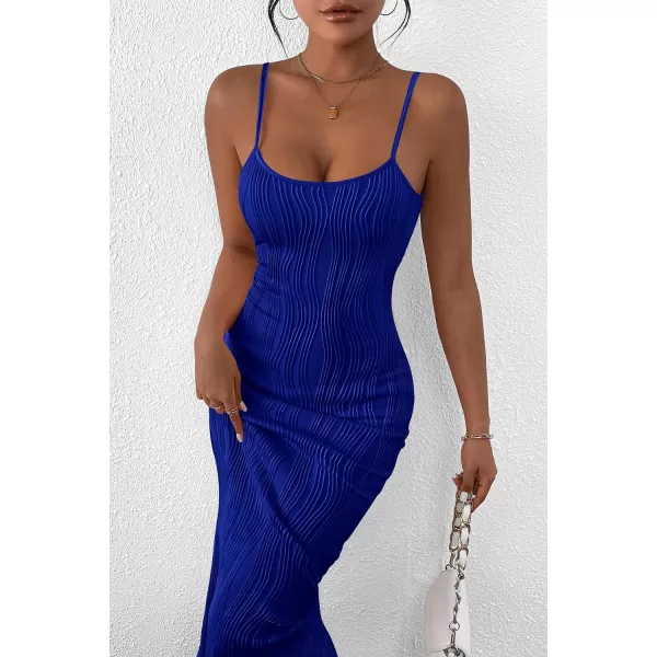 imagePRETTYGARDEN Womens Sexy Midi Bodycon Dress 2024 Summer Spaghetti Strap Sleeveless Knit Party Tight Fitted DressesRoyal Blue