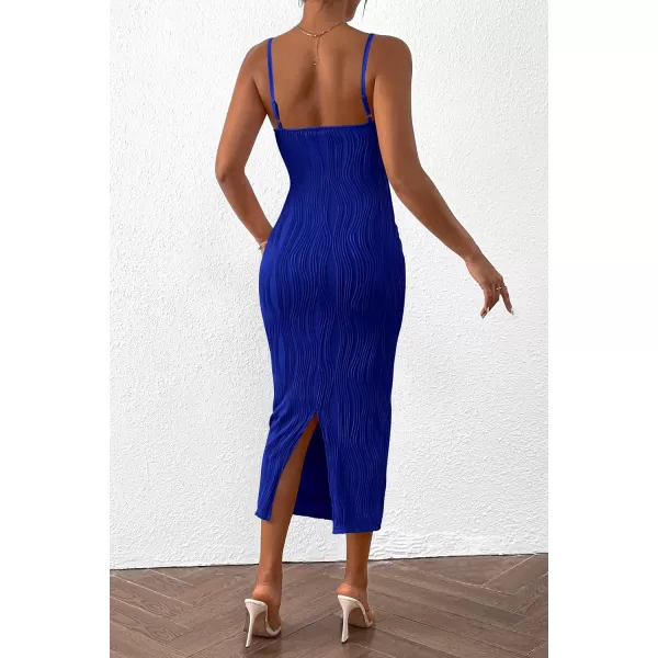 imagePRETTYGARDEN Womens Sexy Midi Bodycon Dress 2024 Summer Spaghetti Strap Sleeveless Knit Party Tight Fitted DressesRoyal Blue