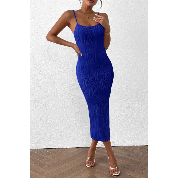 imagePRETTYGARDEN Womens Sexy Midi Bodycon Dress 2024 Summer Spaghetti Strap Sleeveless Knit Party Tight Fitted DressesRoyal Blue