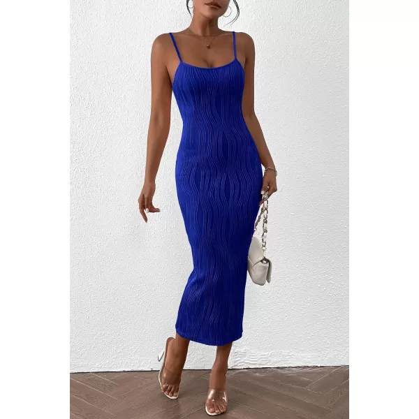 imagePRETTYGARDEN Womens Sexy Midi Bodycon Dress 2024 Summer Spaghetti Strap Sleeveless Knit Party Tight Fitted DressesRoyal Blue