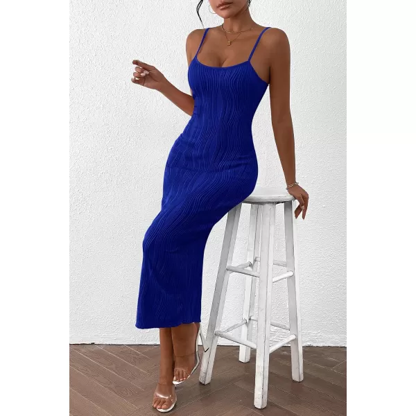 imagePRETTYGARDEN Womens Sexy Midi Bodycon Dress 2024 Summer Spaghetti Strap Sleeveless Knit Party Tight Fitted DressesRoyal Blue