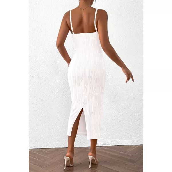 imagePRETTYGARDEN Womens Sexy Midi Bodycon Dress 2024 Summer Spaghetti Strap Sleeveless Knit Party Tight Fitted DressesWhite