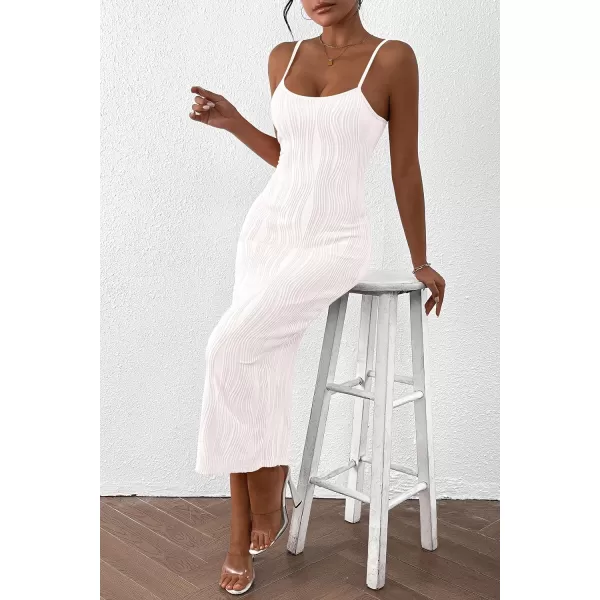 imagePRETTYGARDEN Womens Sexy Midi Bodycon Dress 2024 Summer Spaghetti Strap Sleeveless Knit Party Tight Fitted DressesWhite