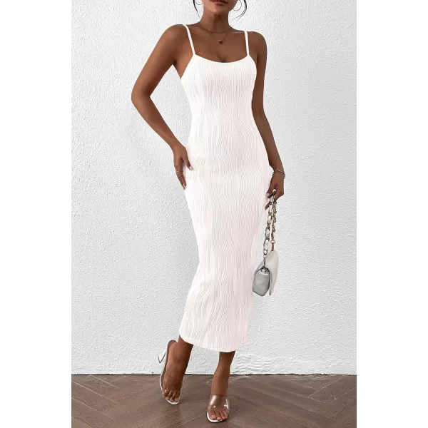 imagePRETTYGARDEN Womens Sexy Midi Bodycon Dress 2024 Summer Spaghetti Strap Sleeveless Knit Party Tight Fitted DressesWhite