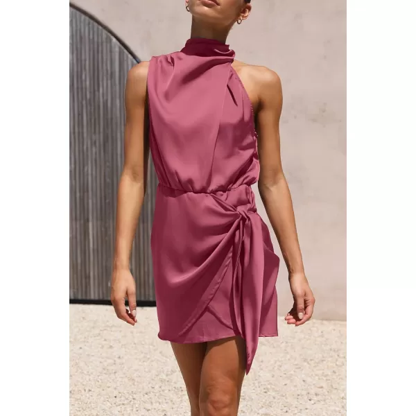 imagePRETTYGARDEN Womens Short Formal Satin Dress Summer Sleeveless Mock Neck Tie Waist Cocktail Party DressesDusty Pink