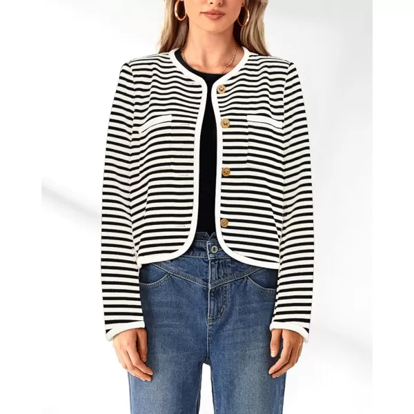 imagePRETTYGARDEN Womens Striped Cardigan Jacket Casual Long Sleeve Knit Button Down Shirts Fall Winter OuterwearBeige