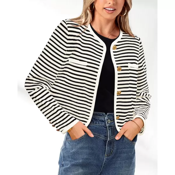 imagePRETTYGARDEN Womens Striped Cardigan Jacket Casual Long Sleeve Knit Button Down Shirts Fall Winter OuterwearBeige