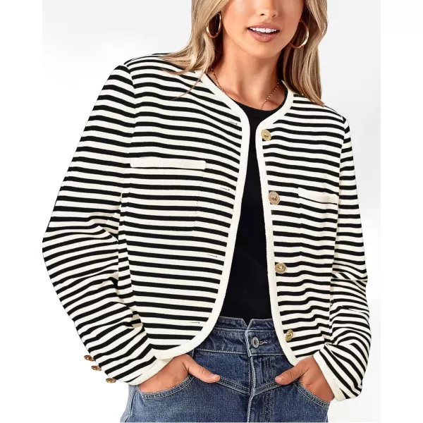 imagePRETTYGARDEN Womens Striped Cardigan Jacket Casual Long Sleeve Knit Button Down Shirts Fall Winter OuterwearBeige