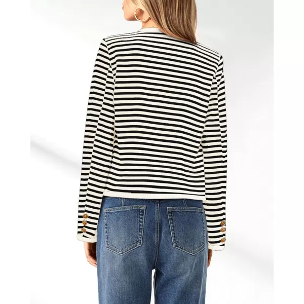 imagePRETTYGARDEN Womens Striped Cardigan Jacket Casual Long Sleeve Knit Button Down Shirts Fall Winter OuterwearBeige