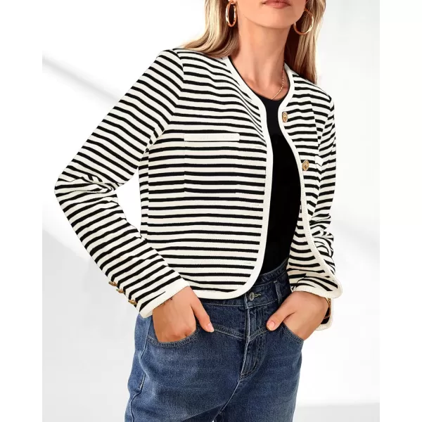 imagePRETTYGARDEN Womens Striped Cardigan Jacket Casual Long Sleeve Knit Button Down Shirts Fall Winter OuterwearBeige