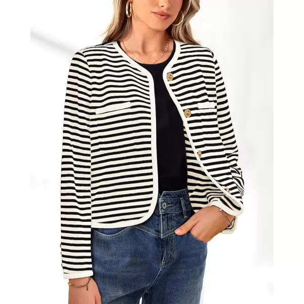 imagePRETTYGARDEN Womens Striped Cardigan Jacket Casual Long Sleeve Knit Button Down Shirts Fall Winter OuterwearBeige