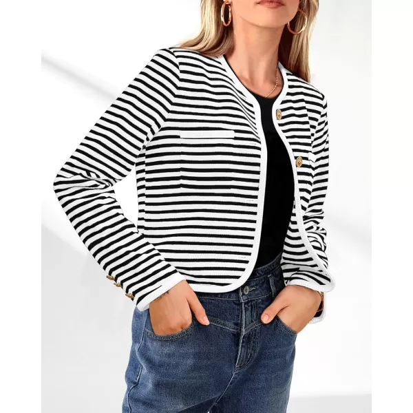 imagePRETTYGARDEN Womens Striped Cardigan Jacket Casual Long Sleeve Knit Button Down Shirts Fall Winter OuterwearWhite